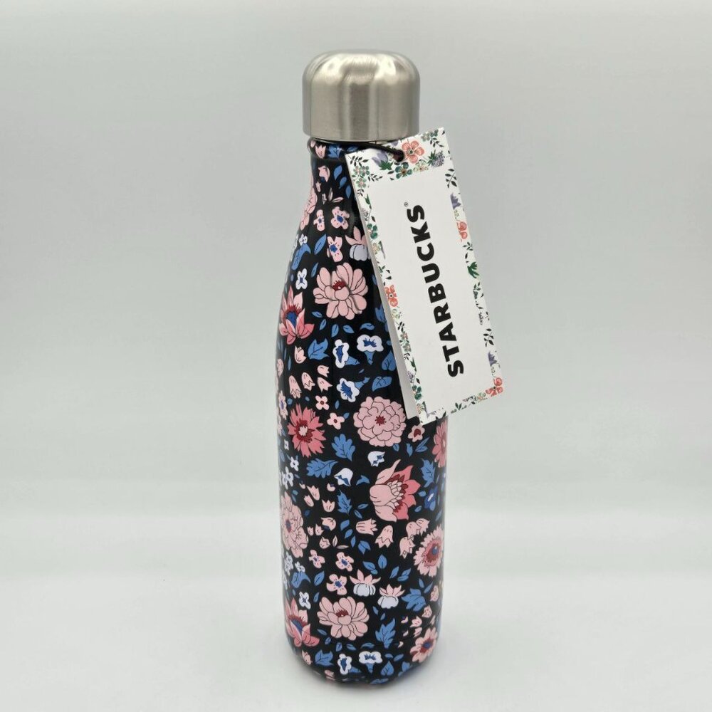 NWT Starbucks Swell Liberty Fabrics 17Oz Water Bottle Noir Blue Floral Print